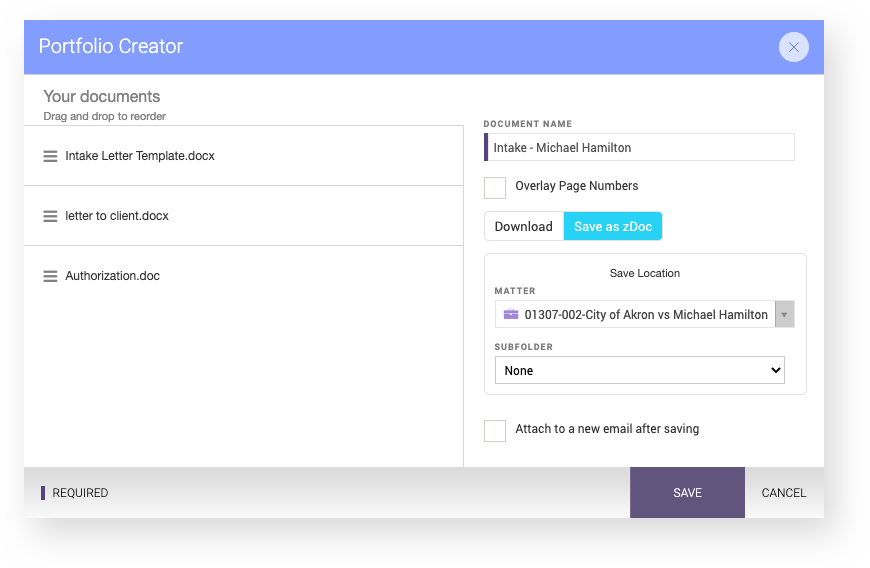 Portfolio Generator in CARET Legal