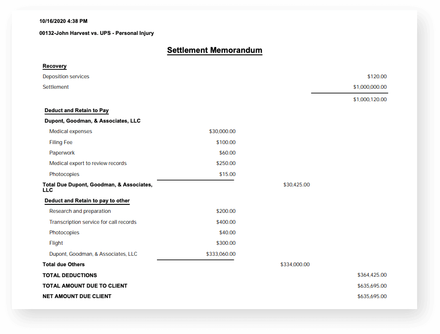 Settlement Statement in CARET Legal