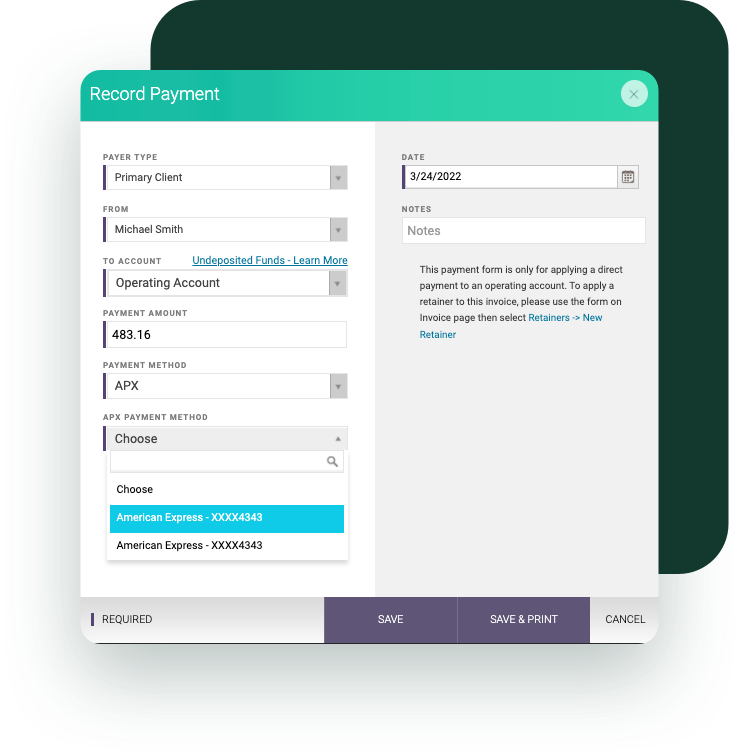 recording payments in CARET Legal