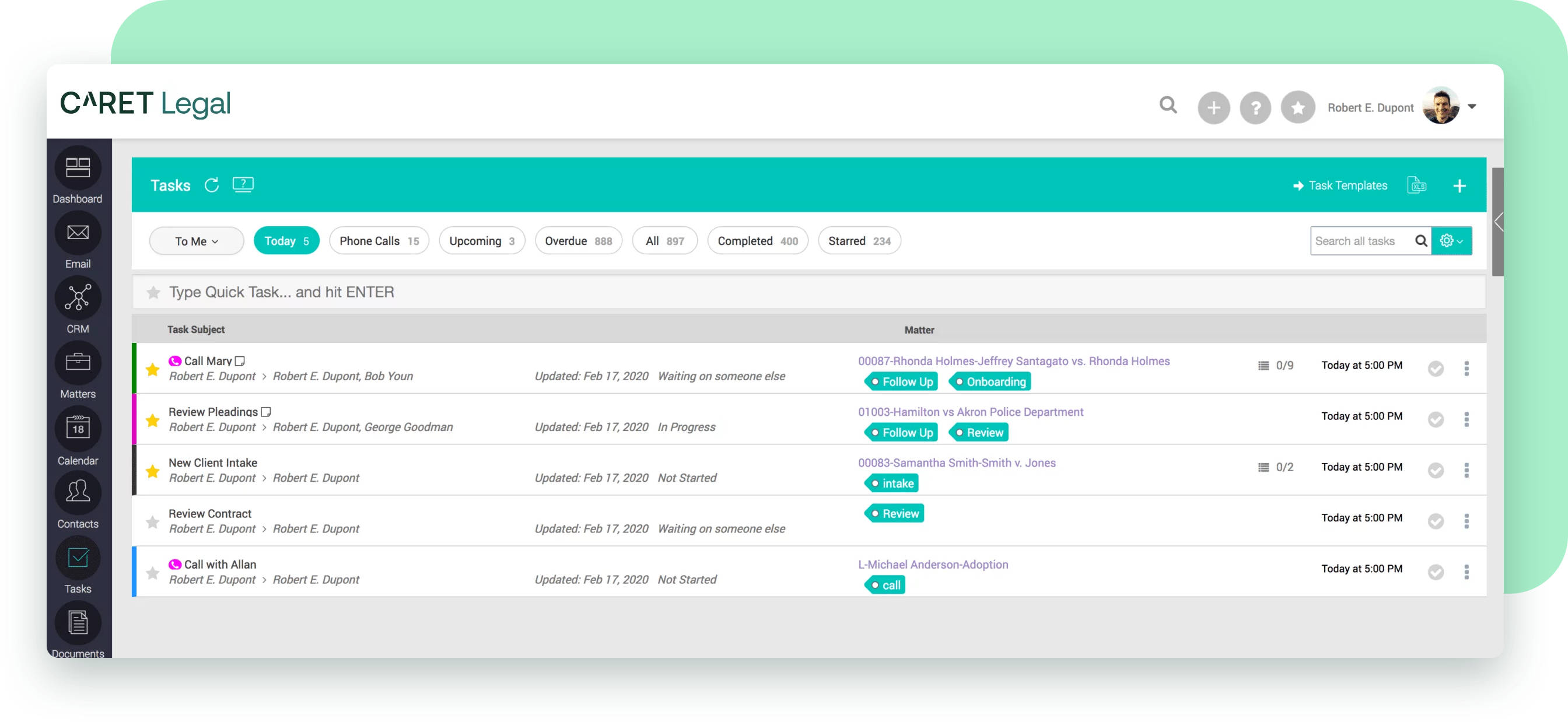 Task management in CARET Legal