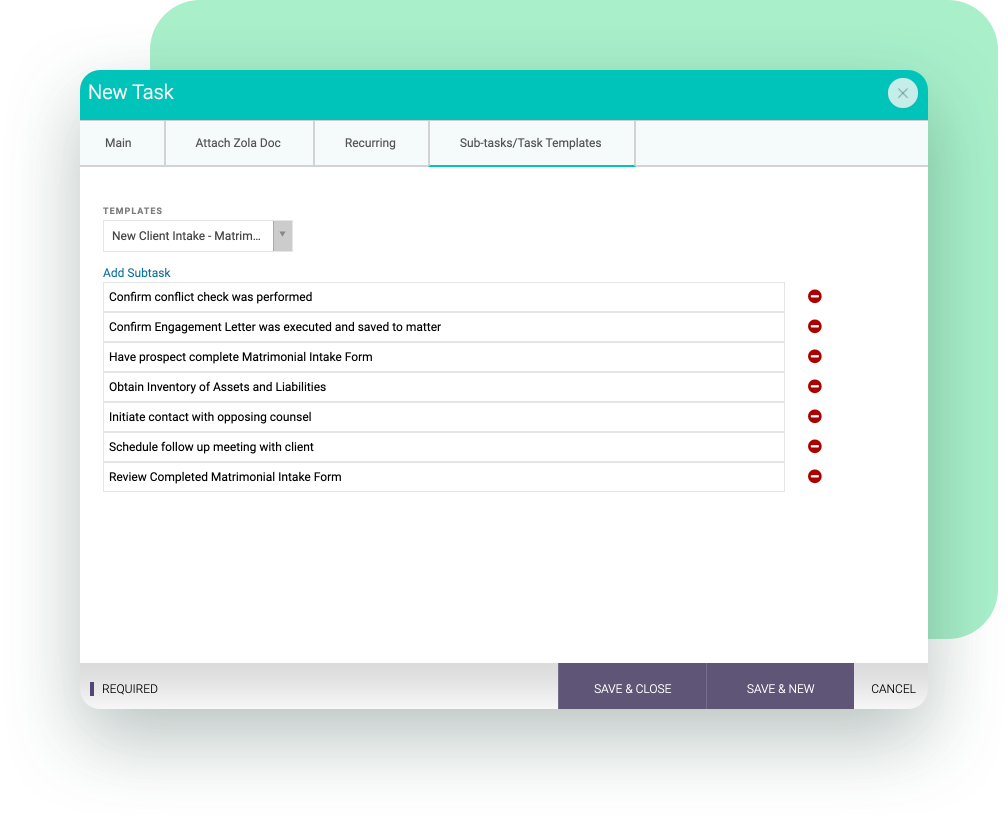 Task templates in CARET Legal