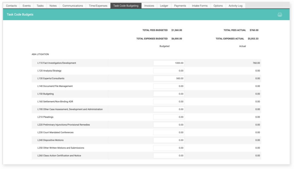 LEDES budgeting feature in CARET Legal