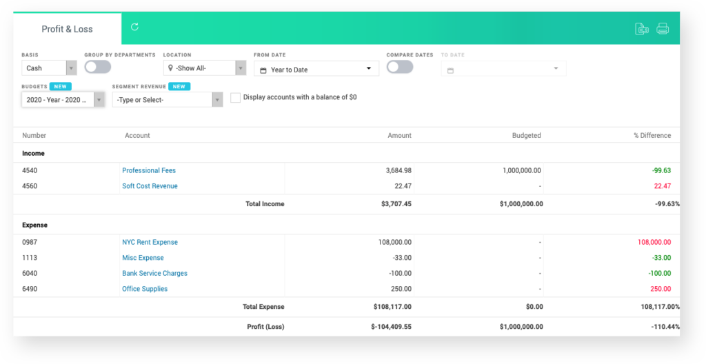 Profit and Loss Firm Budget Report