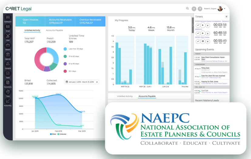 CARET Legal product screenshot with NAEPC Logo