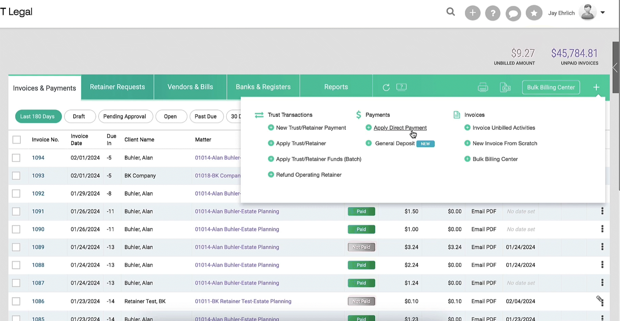 Applying payment to invoices