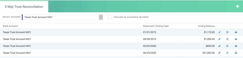 Trust Reconciliation Ledger