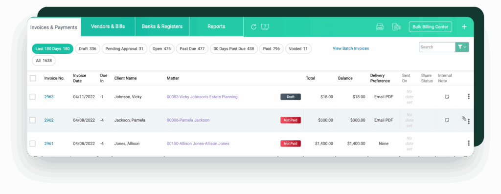 CARET Legal invoices and payments dashboard