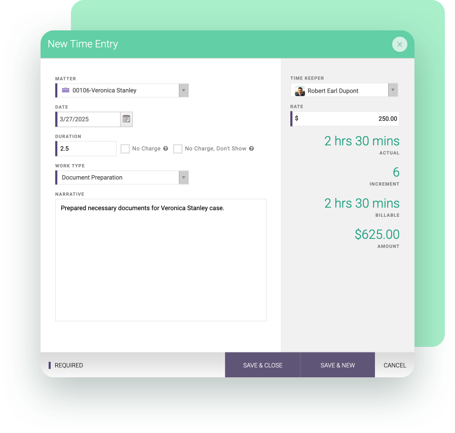 CARET Legal software time entry 